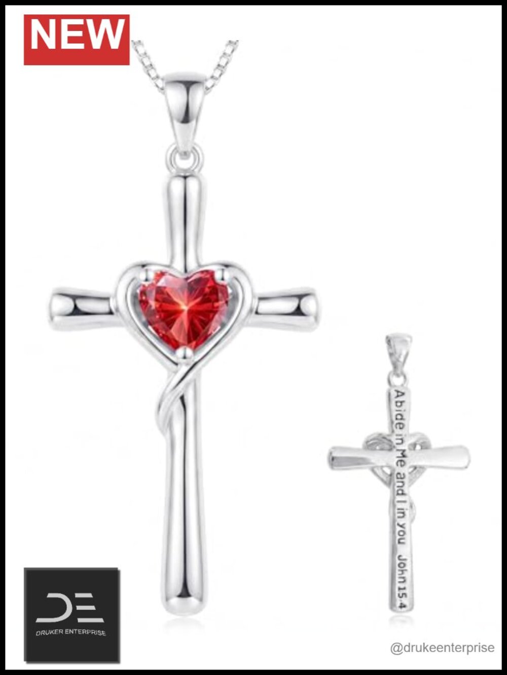 14K Gold Plated Christian Cross Heart Birthstone Pendant Necklace Women